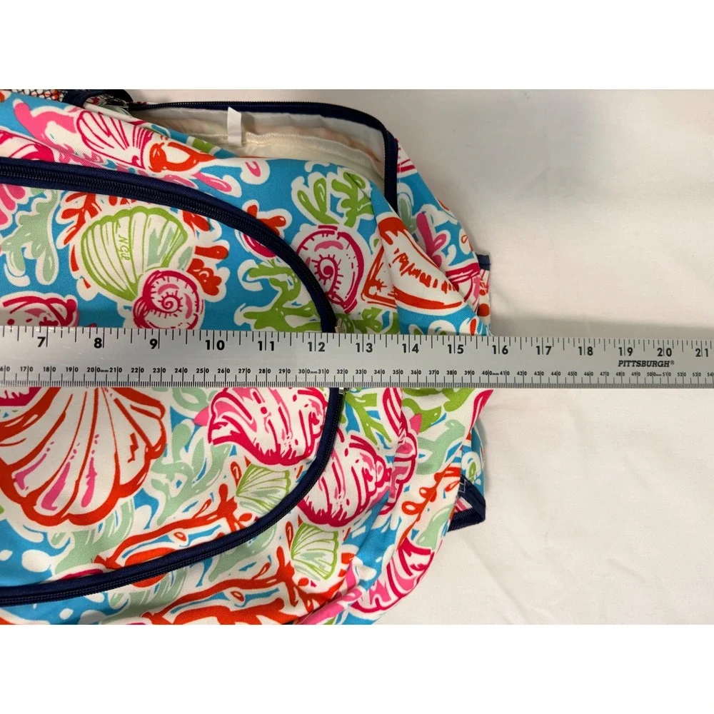 N.Gil Coastal Seashell Coral Print Backpack Blue Pink Green Travel School Bag